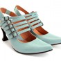 Macchiato Fluevog shoes, pretty blue shoes with heels and many straps